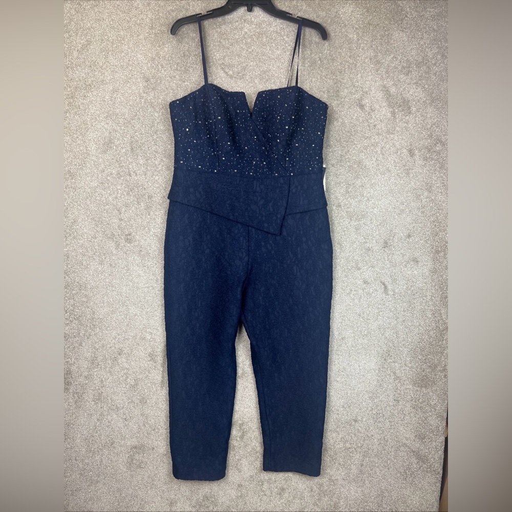 Adrianna Papell Navy Jumpsuit with Embellished Bodice
